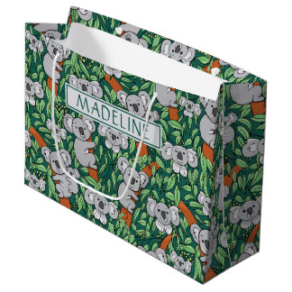 Cute Koala Pattern Personalised Hunter Green Large Gift Bag