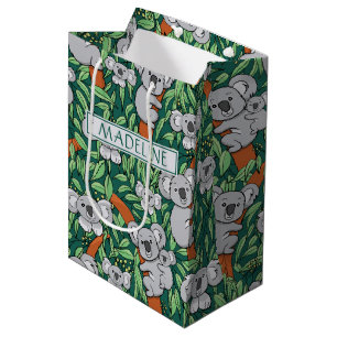 Cute Koala Pattern Personalised Hunter Green Medium Gift Bag