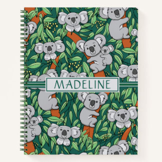 Cute Koala Pattern Personalised Hunter Green Notebook