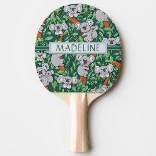 Cute Koala Pattern Personalised Hunter Green Ping Pong Paddle