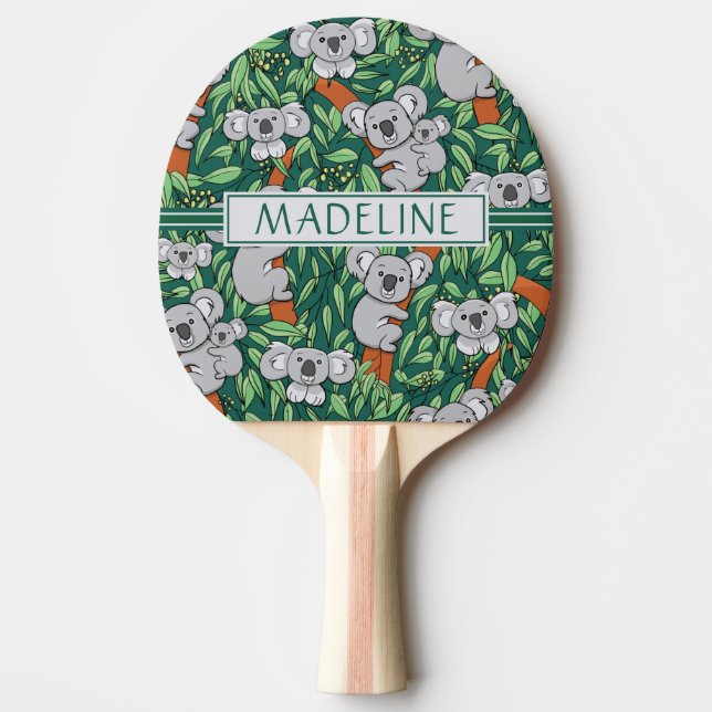 Cute Koala Pattern Personalised Hunter Green Ping Pong Paddle (Front)