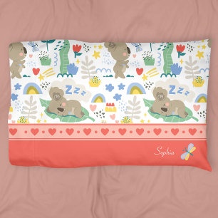 Cute Koala Pattern with Little Girl Name on Pink Pillowcase
