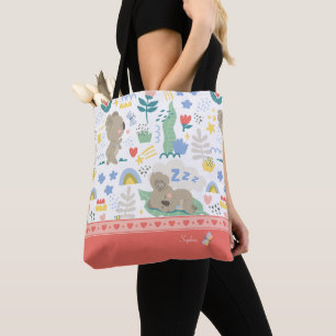 Cute Koala Pattern with Little Girl Name on Pink Tote Bag