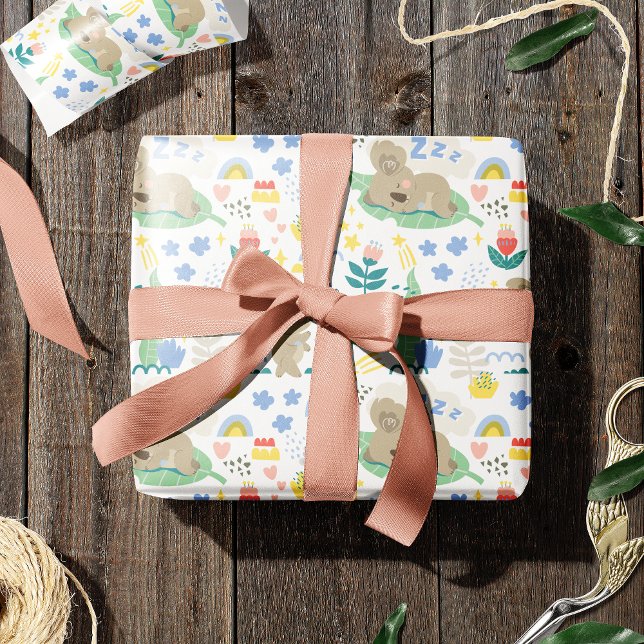 Cute Koala Pattern with Little Girl Name on Pink Wrapping Paper (Creator Uploaded)