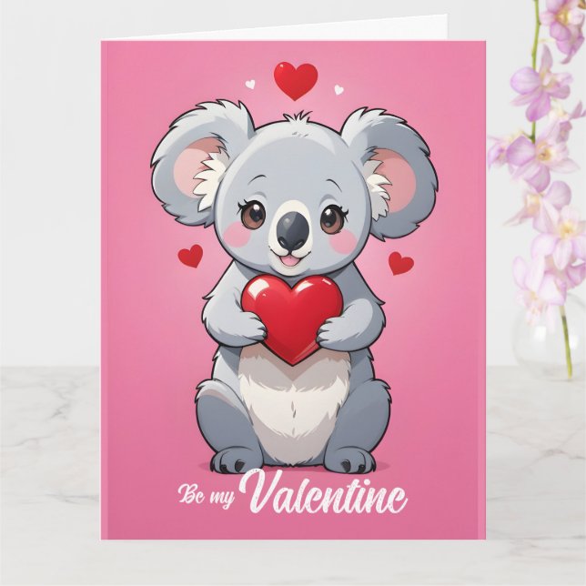 Cute koala pink love valentine's day card (Orchid)
