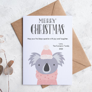 Cute Koala Plaid Pet Lover Christmas Flat Holiday Card