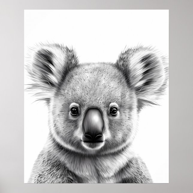 Cute Koala Portrait Black white   Poster (Front)
