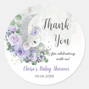 Cute Koala Purple Floral Moon Baby Shower Birthday Classic Round Sticker