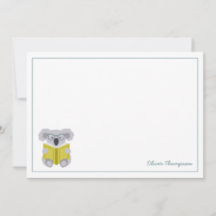 Cute koala reading animal kids stationery card