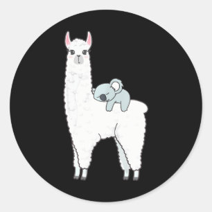 CUTE KOALA RIDING & NAPPING ON LLAMA ALPACA FUNNY CLASSIC ROUND STICKER