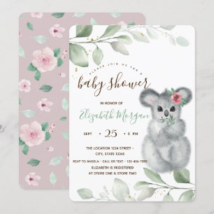 Cute Koala Roses Baby Shower Invitation