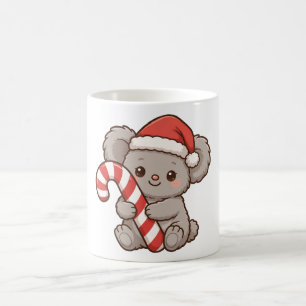 Cute Koala Santa Hat Candy Cane Christmas Mug