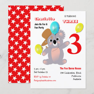 Cute Koala Teddy Bear Birthday Party Invite