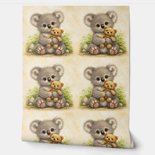 Cute Koala Teddy Pattern Wallpaper Kawaii (Unrolling)