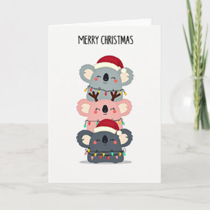 Cute Koala Tower Christmas Card with Santa Hats