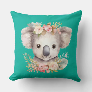 Cute Koala Turquoise Throw Pillow