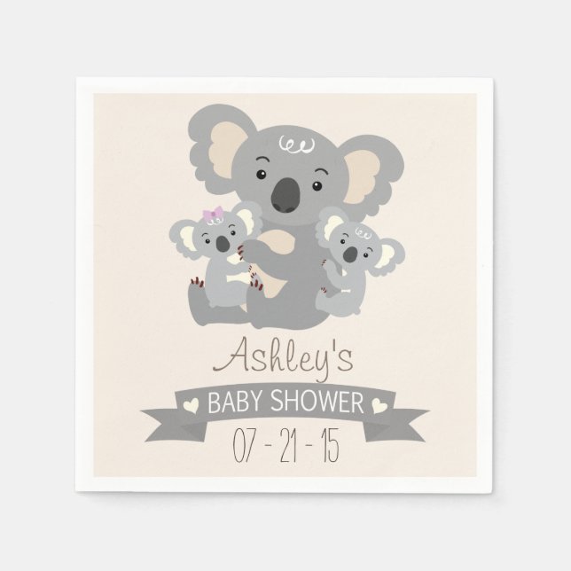 Cute Koala Twins Baby Shower Napkin (Front)