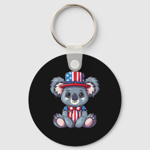 Cute Koala Usa Flag 4th Of July Key Ring