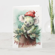 Cute Koala Watercolour Holiday Christmas Card