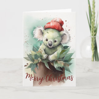 Cute Koala Watercolour Holiday Christmas Card