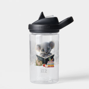 Cute Koala with Book Kids School Personalised Name Water Bottle