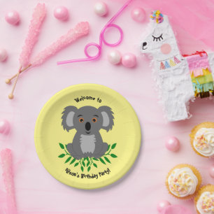 Cute koala with eucalyptus kids birthday  paper pl paper plate