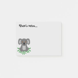 Cute koala with eucalyptus post-it notes