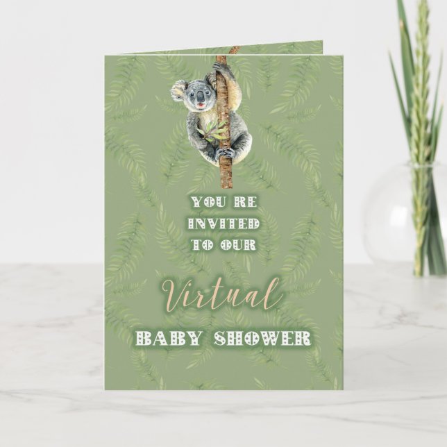 Cute Koala Zoom Virtual Baby Shower By Mail Card (Front)