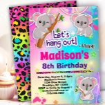 Cute Koalas Birthday Party Invitation<br><div class="desc">Girls koala theme birthday party invitation in pretty rainbow colours.</div>