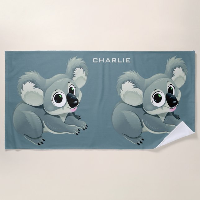 Cute Koalas custom name beach towel (Front)
