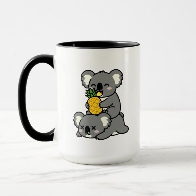Cute Koalas Eating Pineapple Cartoon Design Mug (Left)
