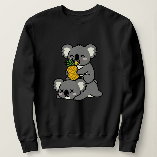 Cute Koalas Eating Pineapple Cartoon Design Sweatshirt (Design Front)
