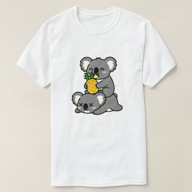Cute Koalas Eating Pineapple Cartoon Design T-Shirt (Design Front)