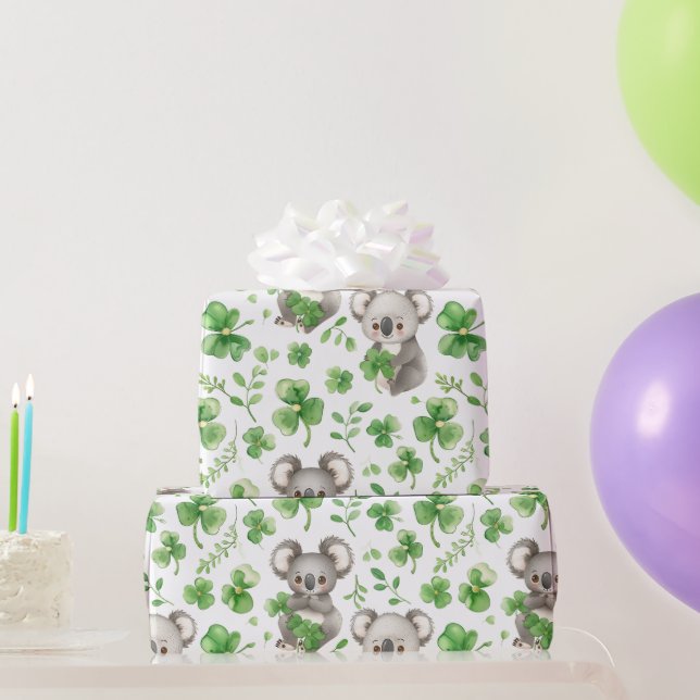 Cute Koalas Green Hat Shamrock St. Patrick's Day Wrapping Paper (Party Gifts)