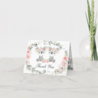 Cute Koalas Pink Floral Twin Girls Baby Shower