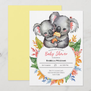Cute Koalas Wildflower Baby Shower Invitation