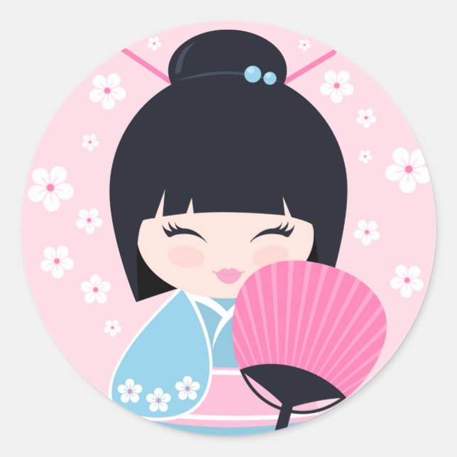 Cute Kokeshi Doll Classic Round Sticker (Front)