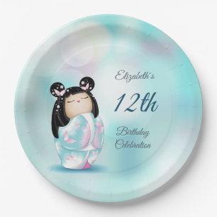 Cute Kokeshi Doll   Girl´s Birthday  Paper Plate