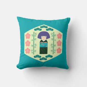 Cute Kokeshi Doll Hexagon Pattern Cushion