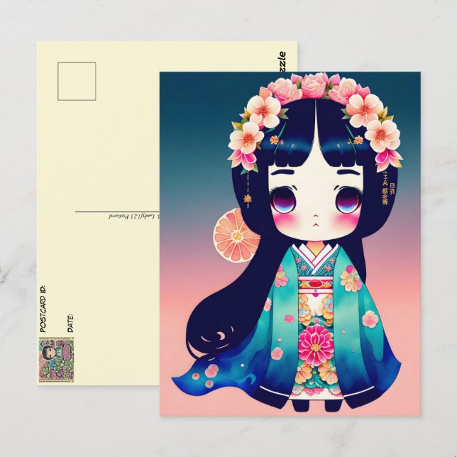 Cute Kokeshi Doll, Postcrossing Postcard (Front/Back)