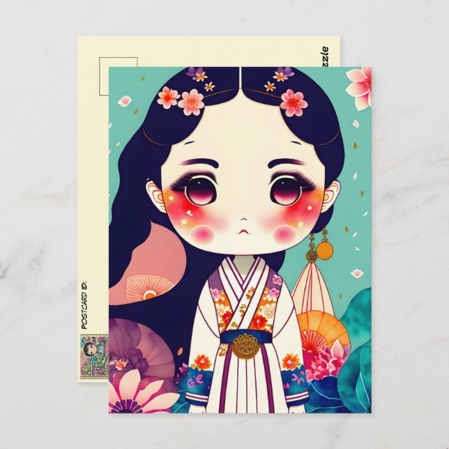 Cute Kokeshi Doll, Postcrossing Postcard (Front/Back)