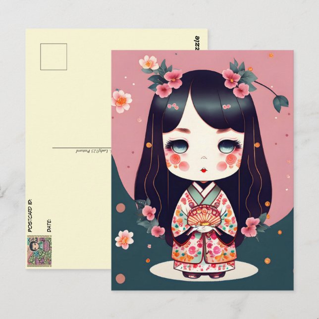 Cute Kokeshi Doll, Postcrossing Postcard (Front/Back)