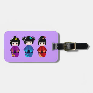 Cute kokeshi dolls cartoon luggage tag