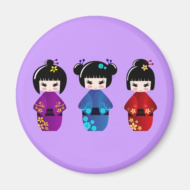 Cute kokeshi dolls cartoon magnet (Front)