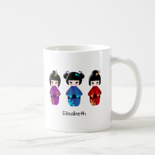 Cute kokeshi dolls cartoon name coffee mug