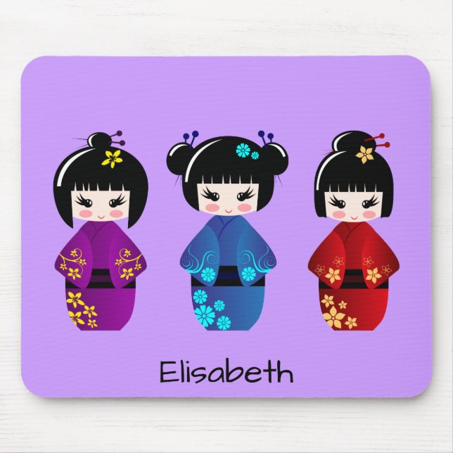 Cute kokeshi dolls cartoon name mouse mat (Front)