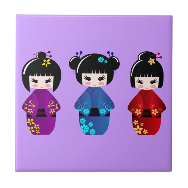 Cute kokeshi dolls cartoon tile (Front)