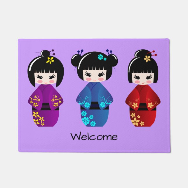 Cute kokeshi dolls cartoon welcome doormat (Front)