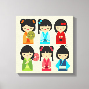Cute Kokeshi Japanese dolls Canvas Print