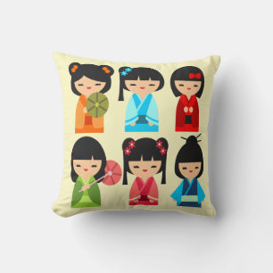 Cute Kokeshi Japanese dolls Cushion